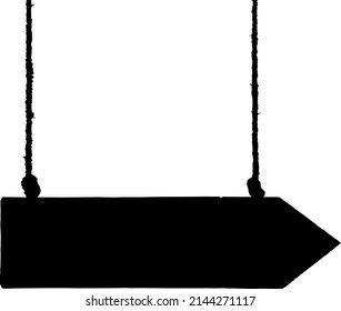 Wooden signboard with ropes, vector silhouette, copy space, direction guidepost silhouette, black color isolated on white background