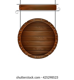 Wooden signboard round  shape. Wooden texture. Suitable for advertisements or signs for the bar or cafe, or background for inscriptions. Vector design