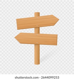Wooden signboard vector illustration. Realistic wood sign post. Blank board with wood texture, plywood road pointer	
