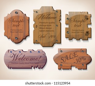 Wooden signboard, web elements set, banners and label