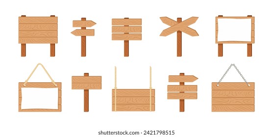 Holzsignaturen und Zeiger. Vektorgrafik-Flach-Illustration.
