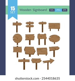 Wooden Signborad Vector Illustrastion Set