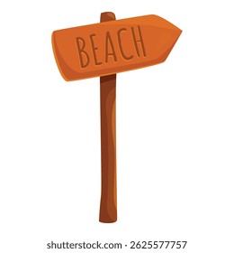 Wooden signpost with an arrow pointing to the right, showing the way to the beach