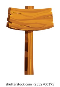 Wooden signpost with blank rustic wood board. Vector cartoon illustration