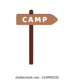 Ilustración plana vectorial de camping con señalización de madera. Elemento de acampada.