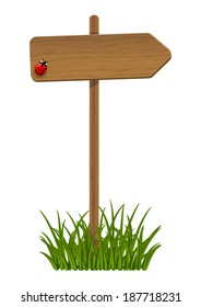 Wooden signpost with green grass