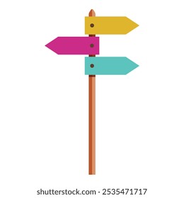 Wooden signpost showing three different directions with colorful arrows, great for travel and tourism concepts