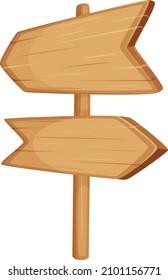 Wooden signpost. Wood arrow pointers in cartoon game style