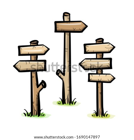 Wooden Signposts Set Isolated on White Background. Guidepost Objects.