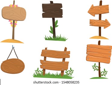 Wooden Signposts Vector Isolated On White Background Set