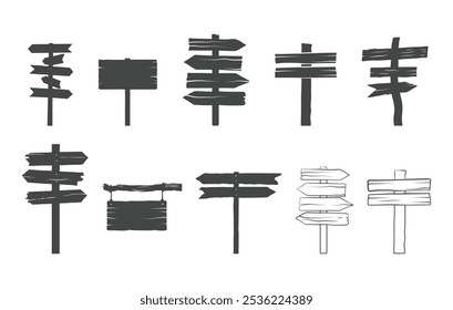 Wooden signposts vector, Wooden signposts silhouette, Wooden signs silhouette, Signposts silhouette, Clipart sign silhouette
