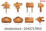 Wooden signs, 3d cartoon vector set