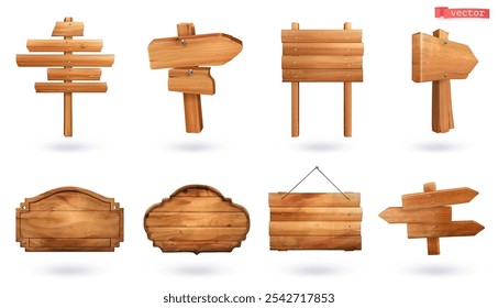 Holzschilder, 3D-Cartoon, Vektorsatz