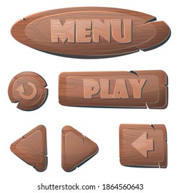 Wooden signs, arrows and pointers for games. Empty or blank, transparent isolated wooden boards. Signs with an arrows for finding paths.Vector illustration