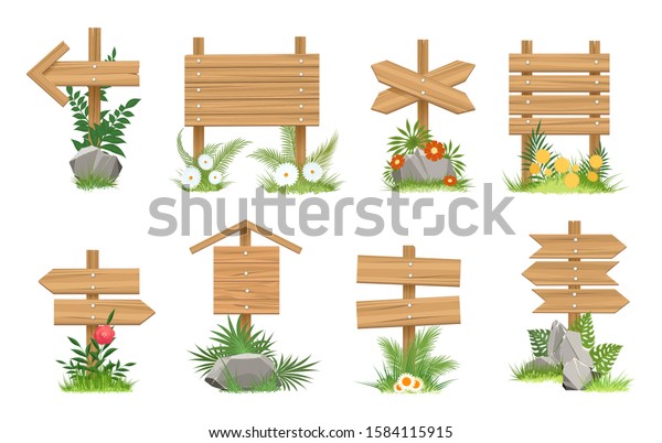 Wooden Signs Grass Cartoon Sign Posts Stock Vector (Royalty Free ...