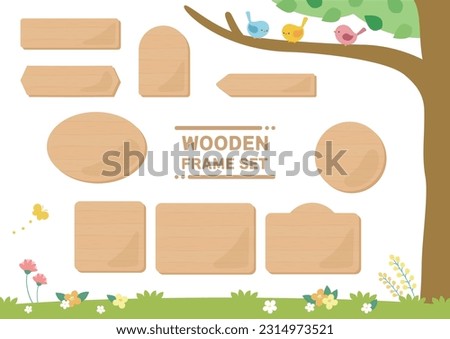 Wooden signs on the tree. Vector illustration for your design.