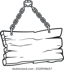 Carteles de madera o puntero colgando de cadenas con contorno negro sin fondo