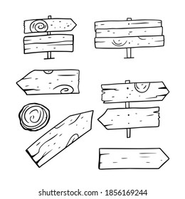 Wooden signs set. Hand draw vintage style. Vector illustration. Isolated on white background.