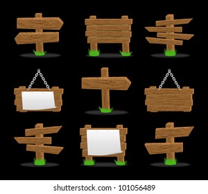 Wooden signs set on black, vector, 10eps.