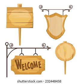 Wooden signs set . Vector.