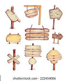 Wooden signs set . Vector illustration.