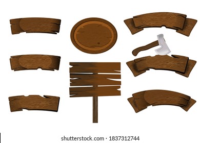 Paneles de madera colocados.Pizarras y tablas rústicas de color marrón, carteles colgados, plantillas de banner de bar y salón.