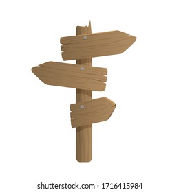 Wooden signs showing direction. The concept of old signs is an arrow installed on the roads to indicate direction, location, distance. Vector realistic direction design.