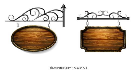 Wooden signs, vector icon set