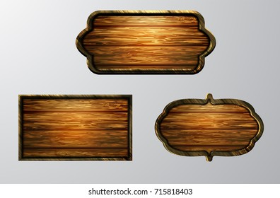 Wooden signs, vector icon set