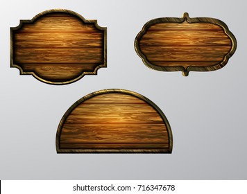 Wooden signs, vector icon set