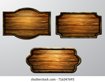 Wooden signs, vector icon set