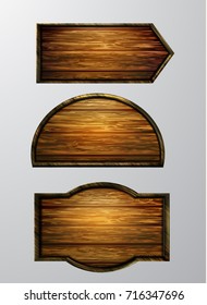 Wooden signs, vector icon set