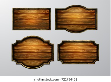 Wooden signs, vector icon set