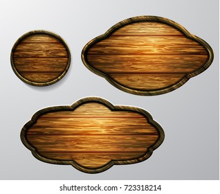 Wooden signs, vector icon set
