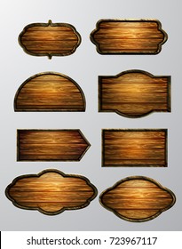 Wooden signs, vector icon set