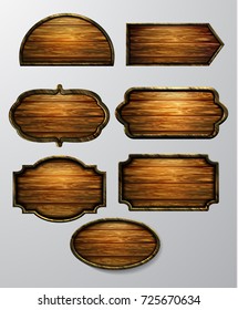 Wooden signs, vector icon set