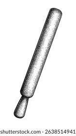 Wooden single-handle rolling pin. Ink sketch of kitchenware. Hand drawn vector illustration. Retro style.