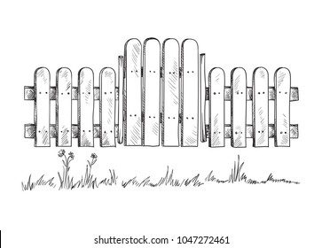 Wooden sketch fence. Vector illustration