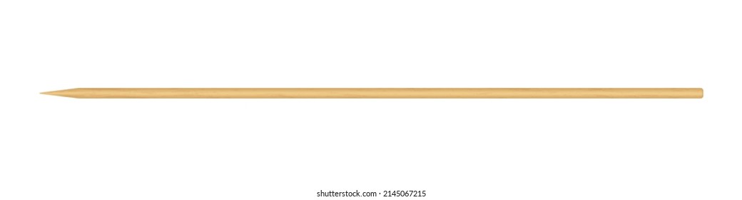 Wooden skewer with pointed tip. Disposable bamboo thin long skewer. Chopstick. Chinese food stick. Wooden toothpick. Isolated realistic vector illustration on white background.