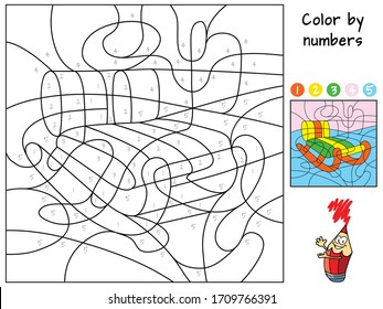 Wooden sled. Color by numbers. Coloring book. Educational puzzle game for children. Cartoon vector illustration