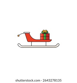a wooden sled gliding with gift boxes and pinecone