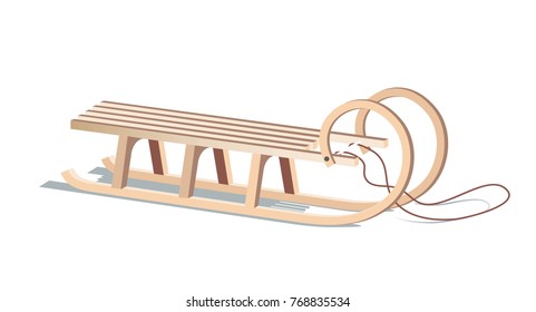 Wooden sled isolated on white. Vector illustration