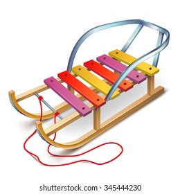 Wooden sled with a rope and a back seating, sleigh, sledge