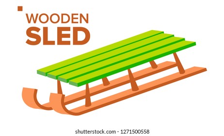 Wooden Sled Vector. Retro Classic Winter Sledge. Isolated Flat Cartoon Illustration