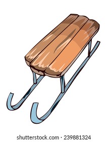 Wooden Sledge, Vector Illustration isolated on White Background. 