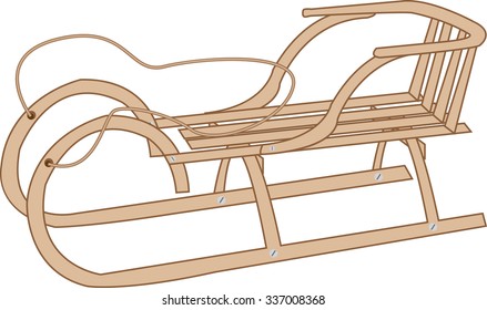 wooden sleigh on a white background