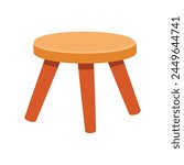 Wooden small three legged stool isolated on white background. Vector illustration