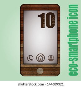 Wooden smartphone with paper canvas over green background. EDITABLE VECTOR EPS 10
