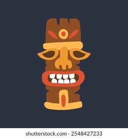 wooden smile ethnic statue in flat vector design.