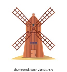 Wooden Smock Mill, Vintage Vector Icon Or Clipart.